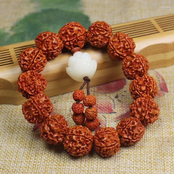 Filo di legno naturale Vajra Bodhi Seme Lucidatura manuale Buddha Perline Bracciale Uomini e donne Cera d'api Ciondolo fiore di loto Corda a mano