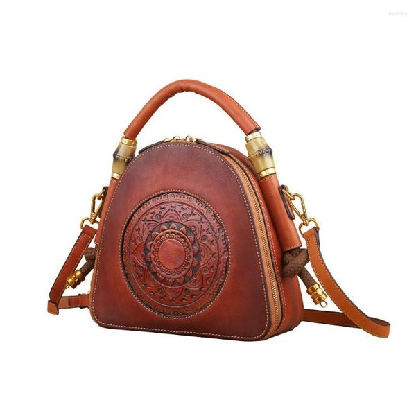 Sacos de noite Mulheres Luxo Retro Bolsa De Couro Genuíno Artesanal Em Relevo Crossbody Shell Senhoras Estilo Chinês Ombro