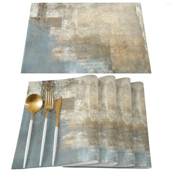 Tapetes de mesa 4/6 peças conjunto de jogos americanos cinza arte abstrata pintura algodão linho acessórios de cozinha decorativos para casa