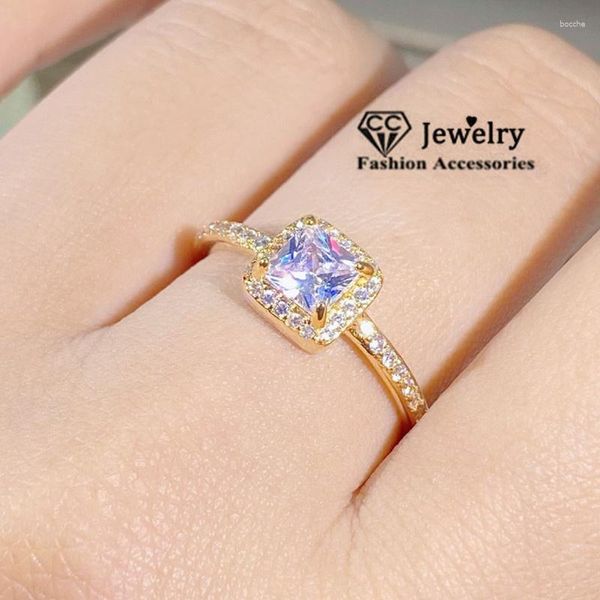 Обручальные кольца маленькие квадратные для женщин золотого цвета романтические желтые украшения принцессы свадебное обручальное кольцо Bijoux 3293