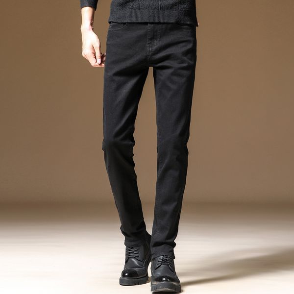 Чисто черные мужские джинсы, облегающие, узкие, умные, универсальные, модные, минималистичные, с пятью моделями сумок, мужские длинные брюки, доставка