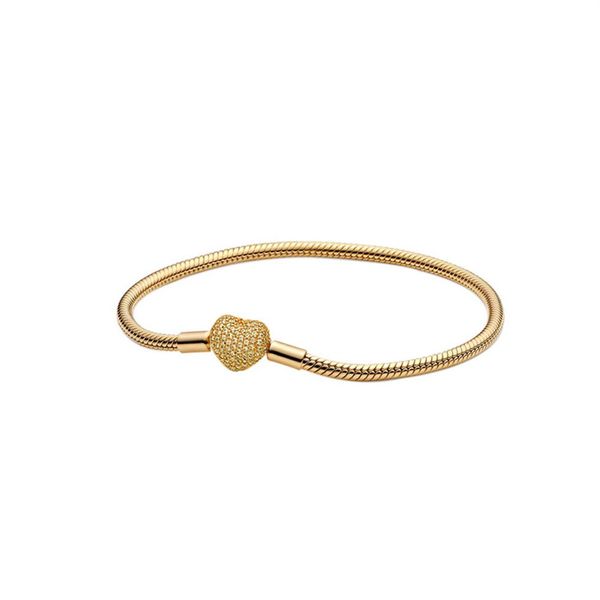 Amarelo banhado a ouro amor coração fecho encantos pulseira feminino designer de jóias caixa original para pandora prata esterlina cobra 245k