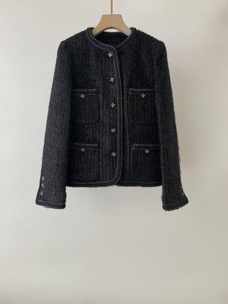 Jaquetas femininas outono e inverno penas fio tweed casaco temperamento suave