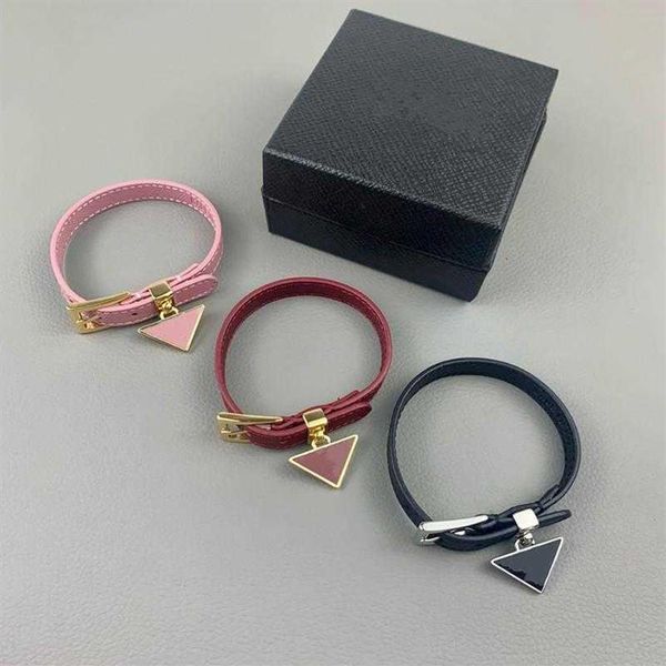 Charme pulseiras moda triângulo couro charme pulseiras senhoras vaca couro genuíno cinto triângulos design pulseira punk hip hop j2515