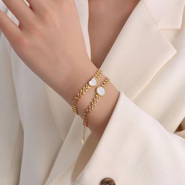 Link Armbänder Titan Stahl Galvanisiert 18K Gold Beimu Weizen Ohr Armband Frauen Retro Licht Luxus Französisch Schmuck