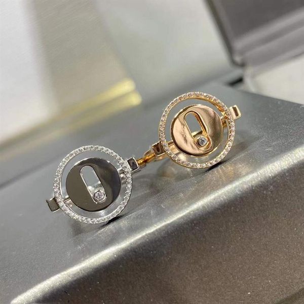 Moda argento sterling 925 anelli portafortuna per le donne Fede nuziale in cristallo Pietre laterali danzanti Anello in movimento Gioielli per incontri francesi 265h