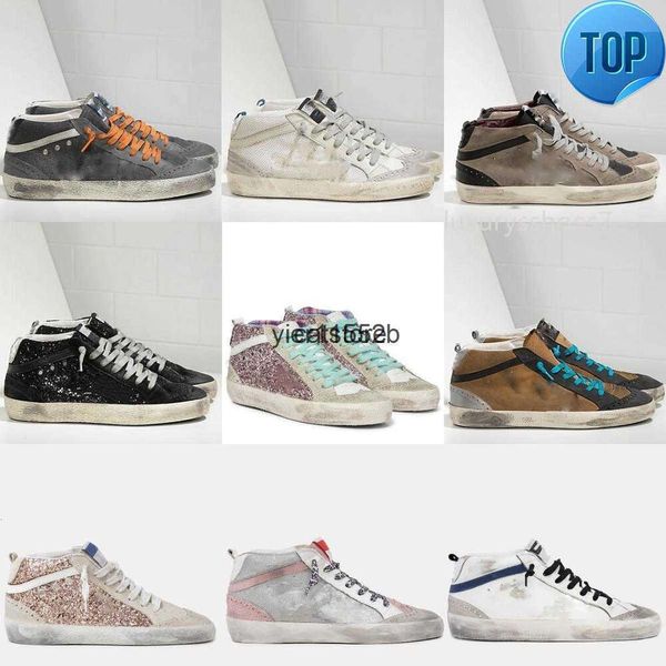 Goldenss Gooses Italy Mid Star High Top Sneakers Fashion Fashion Женщины повседневная обувь роскошные тренеры с блестками классические белые do -sold Murd