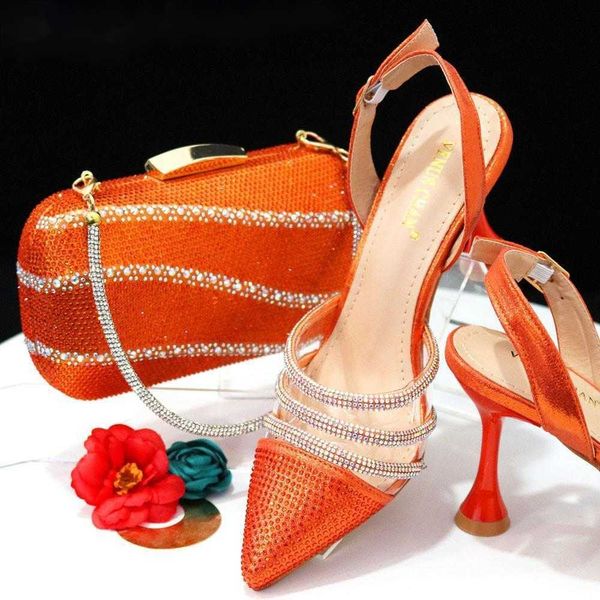 Chan, новейшие элегантные туфли INS в стиле оранжевого цвета на высоком каблуке, Нигерия, популярный дизайн, женская обувь и сумка в африканском стиле, комплект 230807