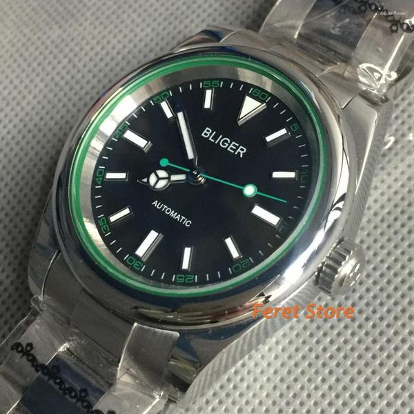 Relógios de pulso 39mm preto verde automático homens relógio 21 jóias miyota 8215 movimento safira cristal de aço data display