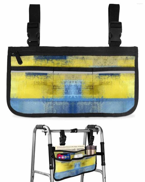 Sacos de armazenamento Pintura a óleo abstrata geométrica amarela cadeira de rodas saco lateral scooter elétrico andando bolsa