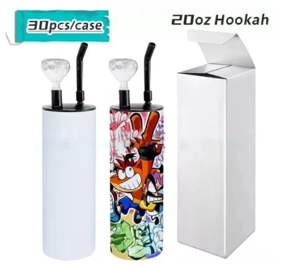 20oz sublimação narguilé copos reto tumbler frio fumar tumblers copo gorduroso com tampa de fumar tigela de vidro tubulação de água 918