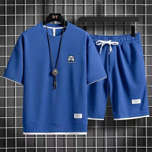 Erkek Trailtsits 2023 Yaz Waffle Kore tarzı Kısa Kollu Set Sıradan Moda T-Shirt Shorts Sportswear Jogging Trachsuit