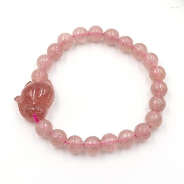 Strand FYJS Bracciale elastico unico e adorabile con perline rotonde in pietra di quarzo rosa per gioielli regalo di anniversario