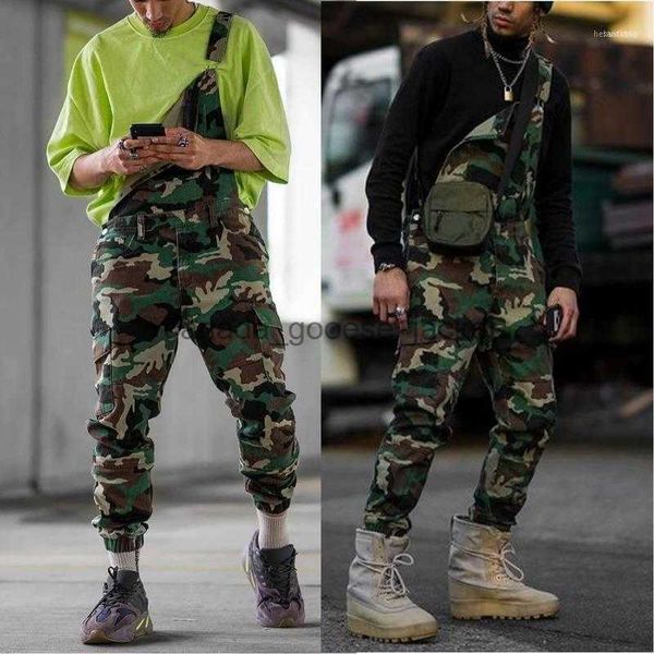 Calças de brim masculinas moda masculina bolso geral macacão streetwear clássico suspender calças corredores masculino denim denim1l230911