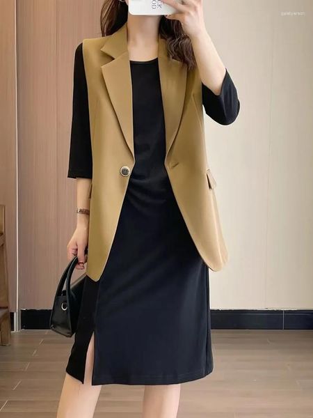 Coletes femininas moda formal trabalho senhoras escritório solto terno colete feminino colete para mulheres sem mangas jaqueta casaco longo blazer outerwear