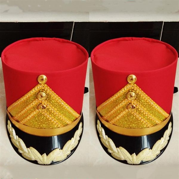 Cappelli a cilindro dell'esercito del partito rosso per bambini Adulti Scuola Performance sul palco Tamburo Cappello da squadra Musica Guardia d'onore Accessori militari Cosp303M