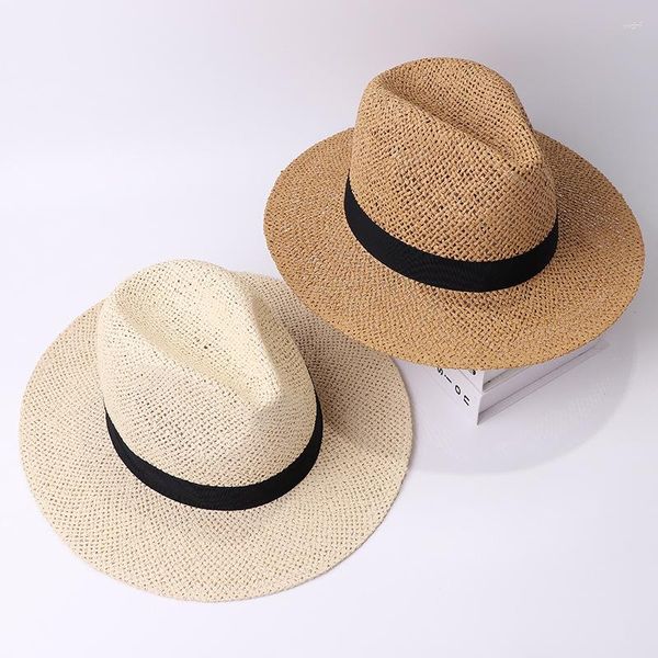 Geniş Memlu Şapkalar Siyah Şerit Band Panama Yaz Kadın Güneş Şapkası Erkekler için Caz Top Staw Beach Party Düğün