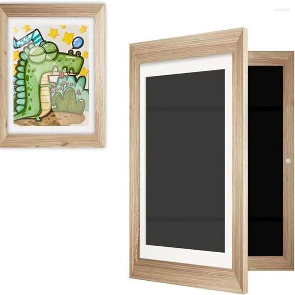 Деревянные художественные магнитные рамки с открытой передней панелью, сменные детские рамки для плакатов, картин, картинок, дисплея