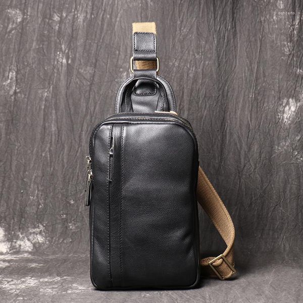 Tasche Herren Cool Oil Leder Brust Damen Schulterrucksack Große Kapazität Kuh Messenger