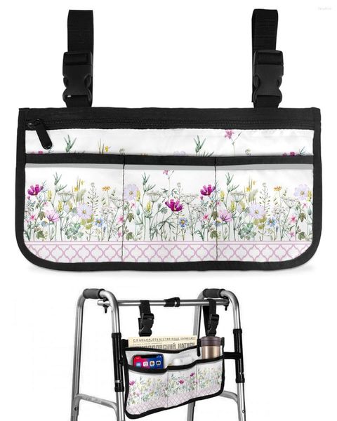 Sacos de armazenamento rosa marrocos primavera flor baunilha saco de cadeira de rodas com bolsos braço lateral scooter elétrico andando bolsa