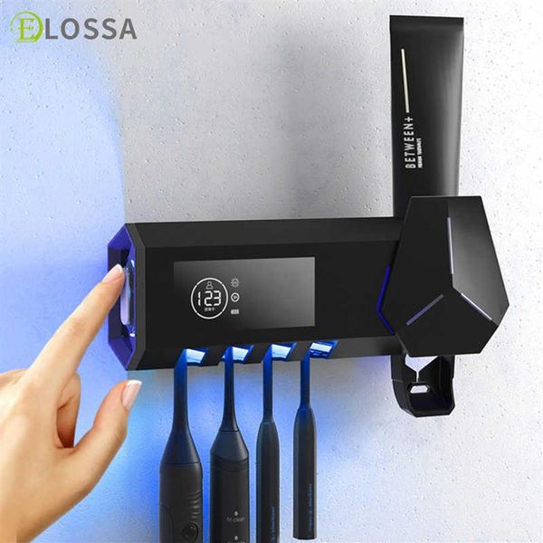 Elossa inteligente escova de dentes esterilizador suporte uv automático dispensador espremedor de pasta de dentes casa acessórios do banheiro conjunto 210709273h