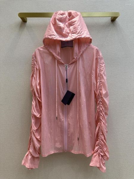 Jaquetas femininas manga dobrável cordão design completo sentido pó ceroso alto nível de aparência roupas protetor solar redutor de idade