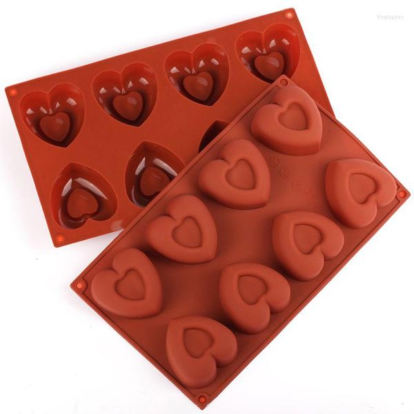 Stampi da forno Torta in silicone Pane Dessert Strumento da forno 8 fori Amore a forma di cuore Ciambella Stampo per ciambella Silcon Muffin Tazze di sapone