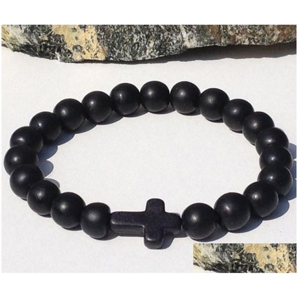 Perlen Sn0060 Großhandel Handarbeit Schwarz Onyx Armbänder Stein Kreuz Männer Armband Drop Lieferung Schmuck Dhgarden Dhbhy