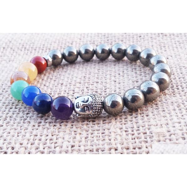 Perlen Sn1096 7 Chakra Armband Männer Naturstein Herren Energie Nce Pyrit Buddha Yoga Schmuck Drop Lieferung Armbänder Dhgarden Dhfel