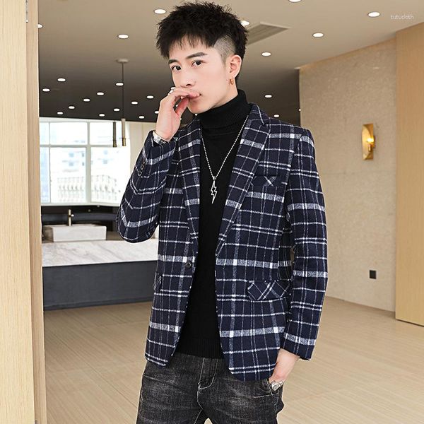 Herrenanzüge Modetrend Boutique High-End gutaussehende kleine Anzug Plaid Business British Style Brauthochzeit Single West Coat