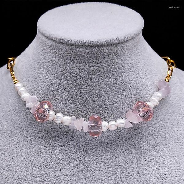 Pingente colares boho doce rosa cristal barroco pérola colar para mulheres de aço inoxidável artesanal criativo moda jóias presente n5100