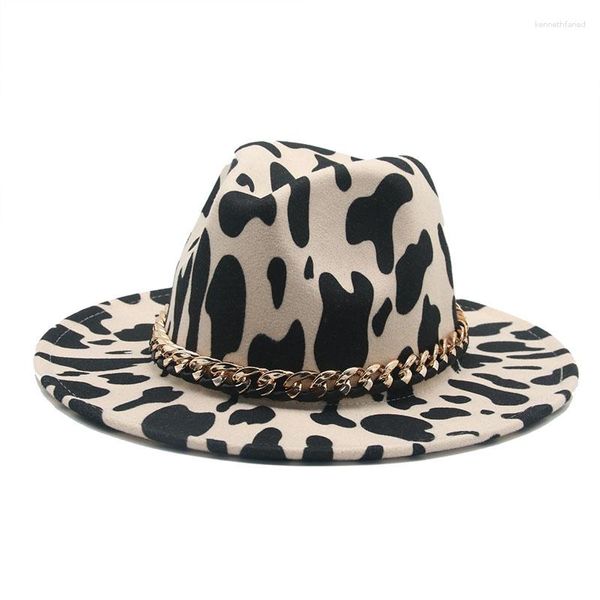 Berretti Cappelli Fedora Autunno Inverno Tie Dye Zabra Stampa mucca Cintura jazz Fascia Casual Formale Matrimonio di lusso Vintage in feltro da donna