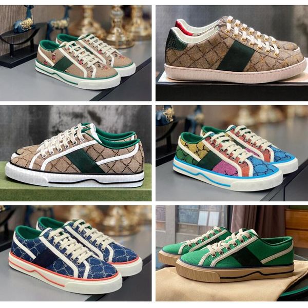 Tênis 1977 Designer Sapatos Casuais Guccies Luxo Mulheres Sapato de Lona Itália Verde e Vermelho Web Stripe Borracha Sola Stretch Algodão Low Top Homens Sapatilhas