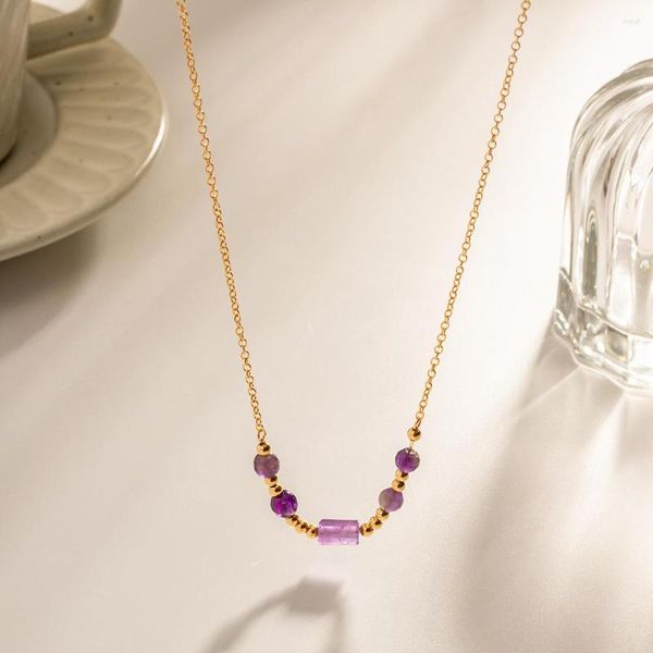 Ожерелья с подвесками, крошечная цепочка из нержавеющей стали, ожерелье с фиолетовым кристаллом и камнем, очаровательное колье, водонепроницаемое минималистское модное ювелирное изделие с воротником для женщин