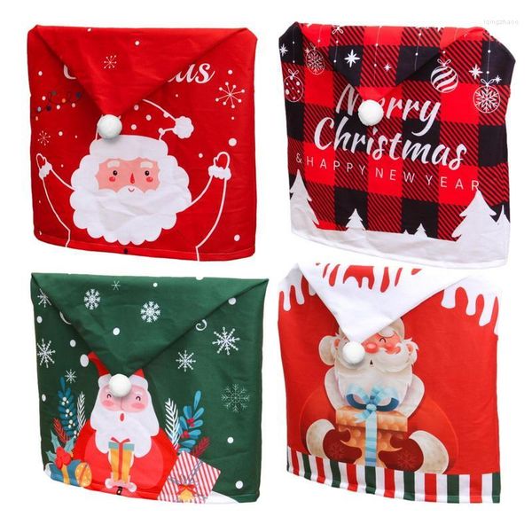 Capas de cadeira Natal lavável estiramento capa de assento vermelho papai noel jantar para o ano feliz