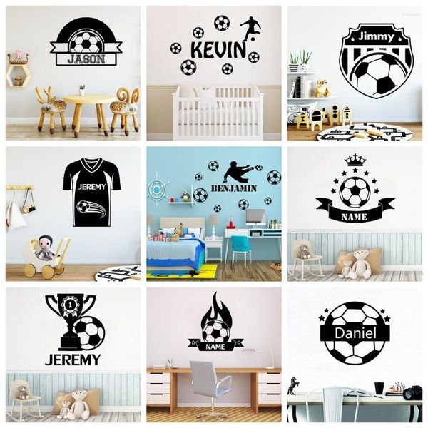 Adesivos de parede moda futebol nome personalizado para meninos crianças decoração do quarto papel de parede personalizado adesivo decalques