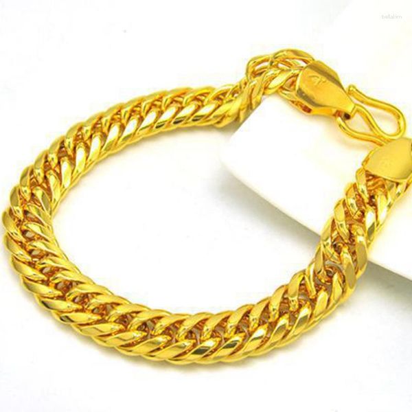 Звено-браслеты Тяжелые массивные мужские ювелирные изделия из сплошного желтого золота, браслет-цепочка, длина 9 дюймов, двойная кубинская цепочка
