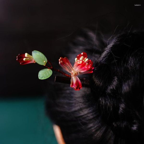 Grampos de cabelo vintage vara de madeira garfo estilo chinês flor hairpin clássico elegante senhora clipe acessórios