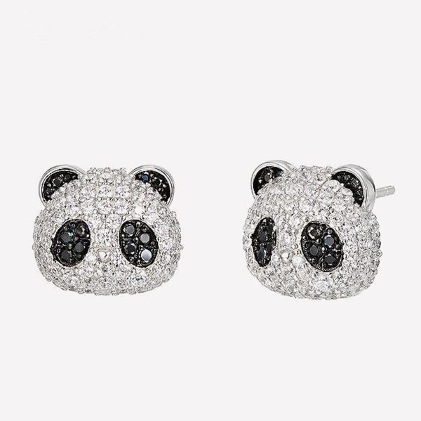 Orecchini a bottone Panda in argento sterling 925 placcato oro bianco di alta qualità per bambine, ragazze e donne