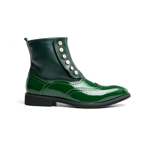 Botas masculinas de couro envernizado moda brogue sapatos confortáveis marca preto verde segurança gladiador tornozelo apartamentos legal presente para meninos botas de festa