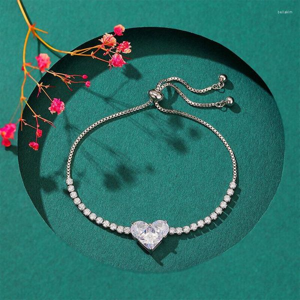 Браслеты из серебра 925 пробы с кристаллами в виде сердца, браслет-подвеска, креативная ручная цепочка, регулируемые женские ювелирные аксессуары