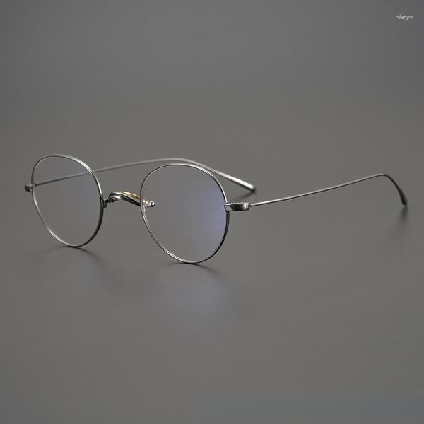 Montature per occhiali da sole Rotonde Ultraleggere 6g Montatura per occhiali in titanio puro per donne Occhiali da lettura semplici per viso piccolo Uomini Lenti ottiche miopia