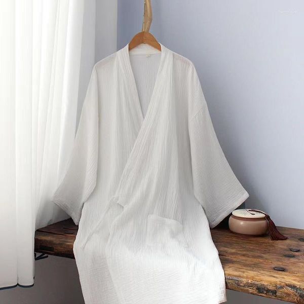 Abbigliamento etnico Stile cinese Puro cotone Hanfu Robe Bianco Comodo pigiama per la casa allentato Arte vintage Uomo Donna All'interno dell'accappatoio Grande