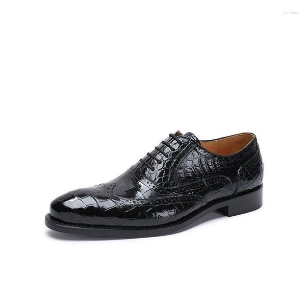 Scarpe eleganti stile classico brogue vera pelle di coccodrillo da uomo nere Oxford stringate fatte a mano in autentica pelle di alligatore nera