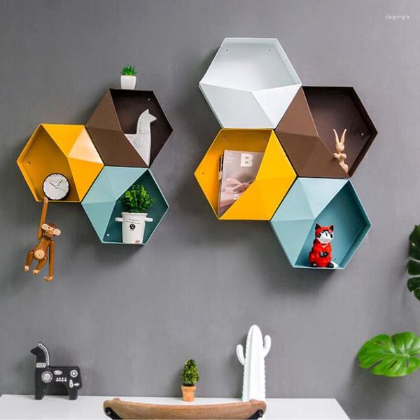 Dekoratif tabaklar ev dekor asılı duvar rafı saksı rafları depolama tutucu altıgen kutu oda yaratıcı kombinasyon