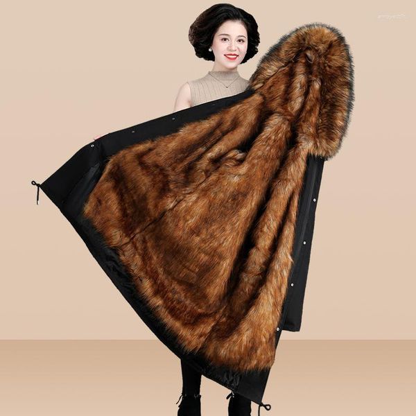 Женское меховое пальто 2023, зимняя куртка, женская длинная парка, водонепроницаемая, с большим воротником из енота, капюшоном, толстой теплой подкладкой, Send To Overcome5XL