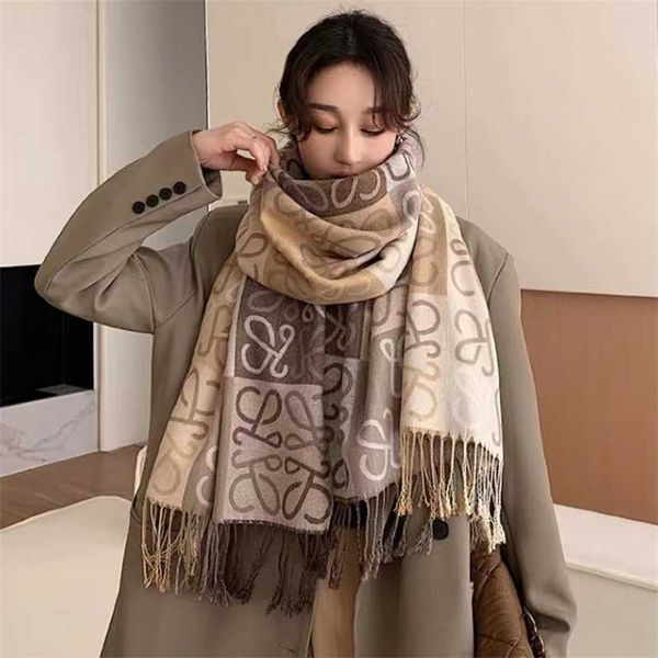 СКИДКА 12% Двусторонний кашемировый шарф для женщин осенне-зимнего периода, корейская версия, жаккардовая шаль в клетку с утолщенной золотой проволокой, прямая трансляция