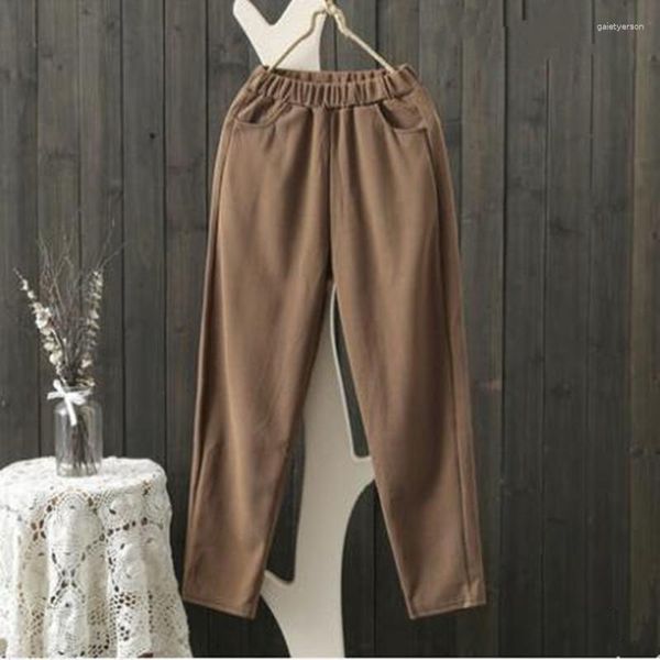 Frauen Hosen Cord Frauen Hohe Taille Feste Elastische Beiläufige Harem Hose Weibliche Herbst Winter Lose S764