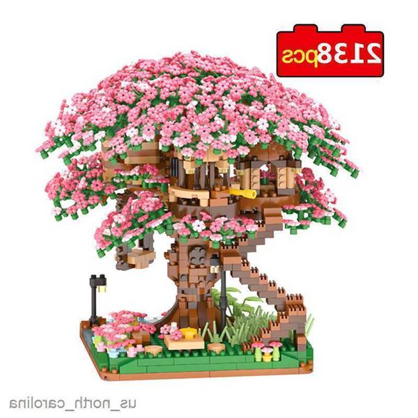 Blocos de construção de casa de árvore sakura, bloco de construção de cidade, rua, flor de cerejeira, brinquedos diy para presente r230911