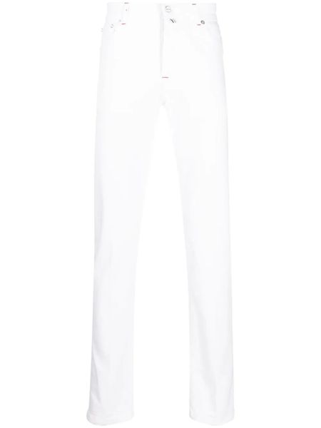 Jeans de grife masculino kiton mid-rise calças de perna reta primavera outono distrressed calças compridas para homem novo estilo branco denim calças